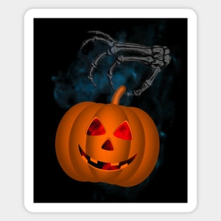 Pumpkin and Skeleton Hand Happy Halloween Sticker